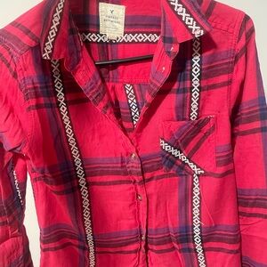 American Eagle Outfitters Red Plaid Button Down Shirt